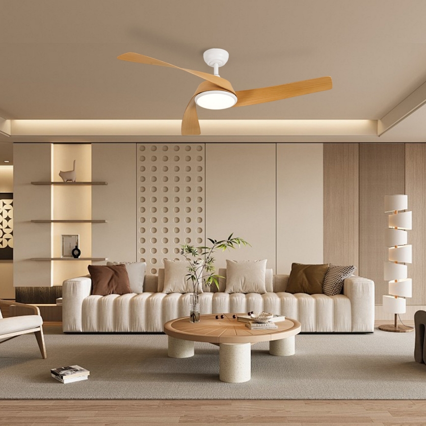 ZEVENTI - Ρυθμιζόμενος LED ανεμιστήρας οροφής AERYS LED/24W/230V 3000/4000/6000K Wi-Fi Tuya λευκό/δρυς + τηλεχειριστήριο