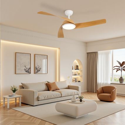 ZEVENTI - Ρυθμιζόμενος LED ανεμιστήρας οροφής AERYS LED/24W/230V 3000/4000/6000K Wi-Fi Tuya λευκό/δρυς + τηλεχειριστήριο
