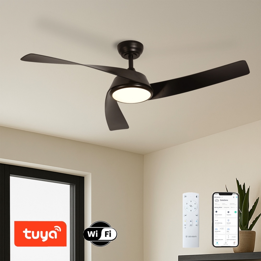 ZEVENTI - LED ανεμιστήρας οροφής AERYS με ρυθμιζόμενο φως LED/24W/230V 3000/4000/6000K Wi-Fi Tuya μαύρος + τηλεχειριστήριο