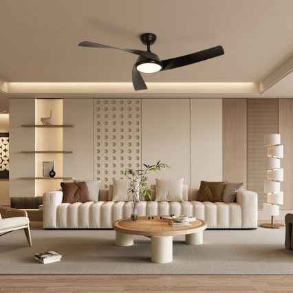 ZEVENTI - LED ανεμιστήρας οροφής AERYS με ρυθμιζόμενο φως LED/24W/230V 3000/4000/6000K Wi-Fi Tuya μαύρος + τηλεχειριστήριο