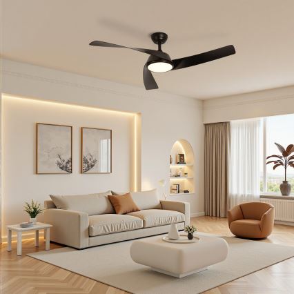 ZEVENTI - LED ανεμιστήρας οροφής AERYS με ρυθμιζόμενο φως LED/24W/230V 3000/4000/6000K Wi-Fi Tuya μαύρος + τηλεχειριστήριο