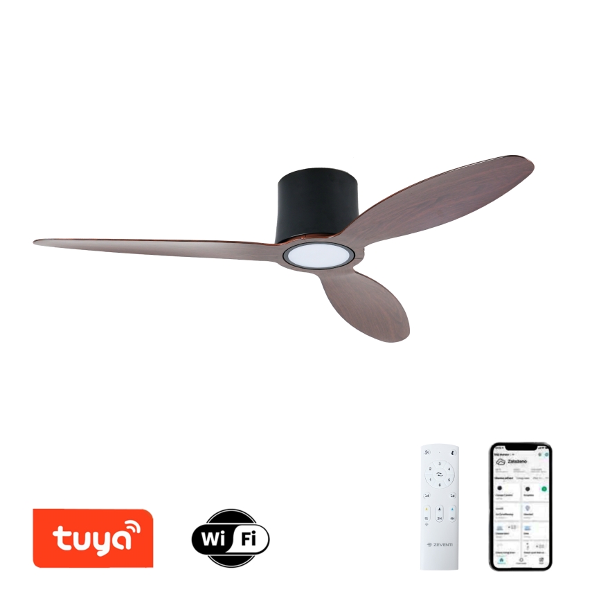 ZEVENTI - LED Ρυθμιζόμενος ανεμιστήρας οροφής VENTORA LED/24W/230V 3000/4000/6000K Wi‑Fi Tuya μαύρο/καρυδιά + τηλεχειριστήριο