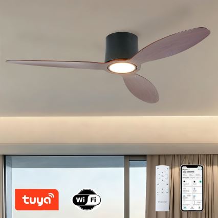 ZEVENTI - Ρυθμιζόμενος ανεμιστήρας οροφής LED VENTORA LED/24W/230V 3000/4000/6000K Wi-Fi Tuya μαύρο/καρυδιά + τηλεχειριστήριο
