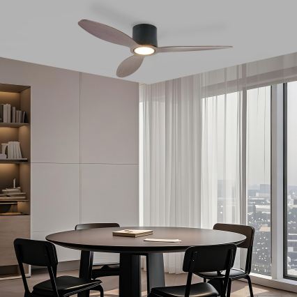 ZEVENTI - Ρυθμιζόμενος ανεμιστήρας οροφής LED VENTORA LED/24W/230V 3000/4000/6000K Wi-Fi Tuya μαύρο/καρυδιά + τηλεχειριστήριο