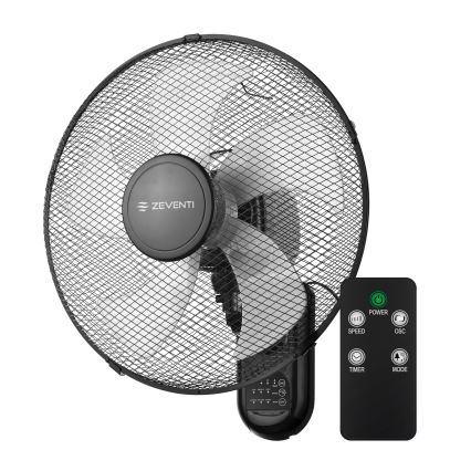 ZEVENTI - Επιτοίχιος ανεμιστήρας FANNY 45W/230V, διάμετρος 41 εκ., μαύρος + τηλεχειριστήριο