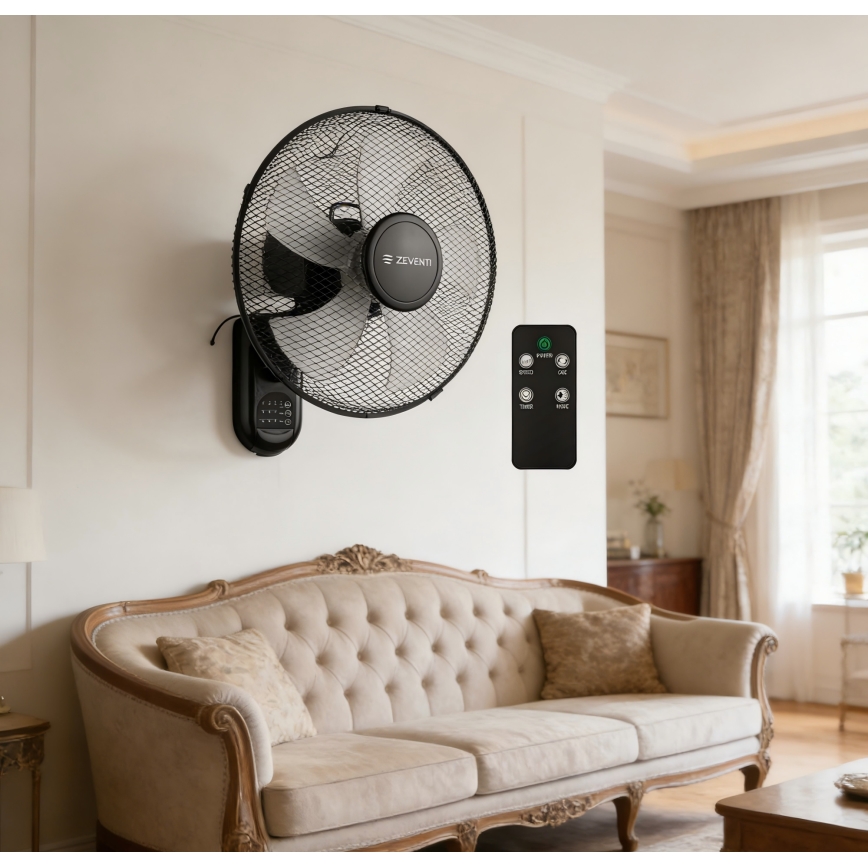 ZEVENTI - Επιτοίχιος ανεμιστήρας FANNY 45W/230V, διάμετρος 41 εκ., μαύρος + τηλεχειριστήριο