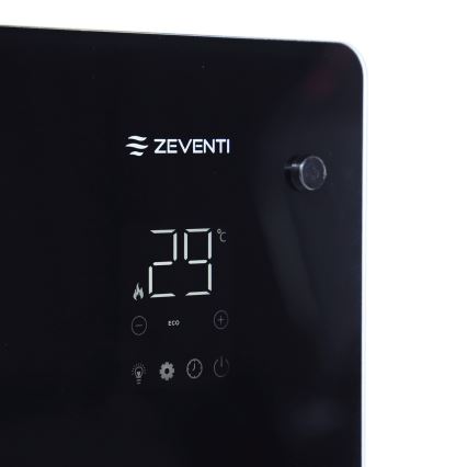 ZEVENTI - Έξυπνος επιτοίχιος ηλεκτρικός θερμαντήρας/κονβέκτορας με οθόνη LCD 1000/2000W/230V Wi-Fi μαύρος