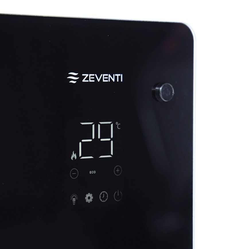 ZEVENTI - Έξυπνος επιτοίχιος ηλεκτρικός θερμαντήρας/κονβέκτορας με οθόνη LCD 1000/2000W/230V Wi-Fi μαύρος