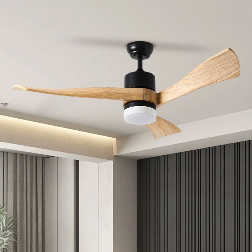 ZEVENTI - Ανεμιστήρας οροφής LED Dimmable NATURITO LED/18W/230V 3000-6000K Wi-Fi Tuya μαύρο/δρυς + τηλεχειριστήριο