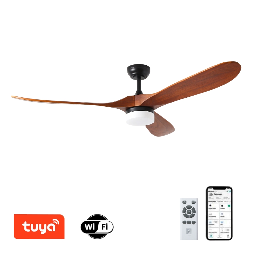 ZEVENTI - Ανεμιστήρας οροφής LED Dimmable GINOSA LED/18W/230V 3000-6000K Wi-Fi Tuya μαύρο/δρυς + τηλεχειριστήριο