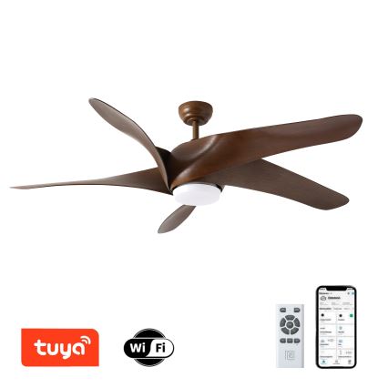 ZEVENTI - Ανεμιστήρας οροφής LED Dimmable LUCCA LED/18W/230V 3000-6000K Wi-Fi Tuya καφέ + τηλεχειριστήριο