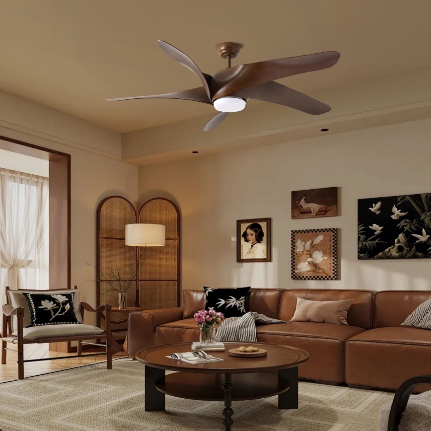 ZEVENTI - Ανεμιστήρας οροφής LED Dimmable LUCCA LED/18W/230V 3000-6000K Wi-Fi Tuya καφέ + τηλεχειριστήριο