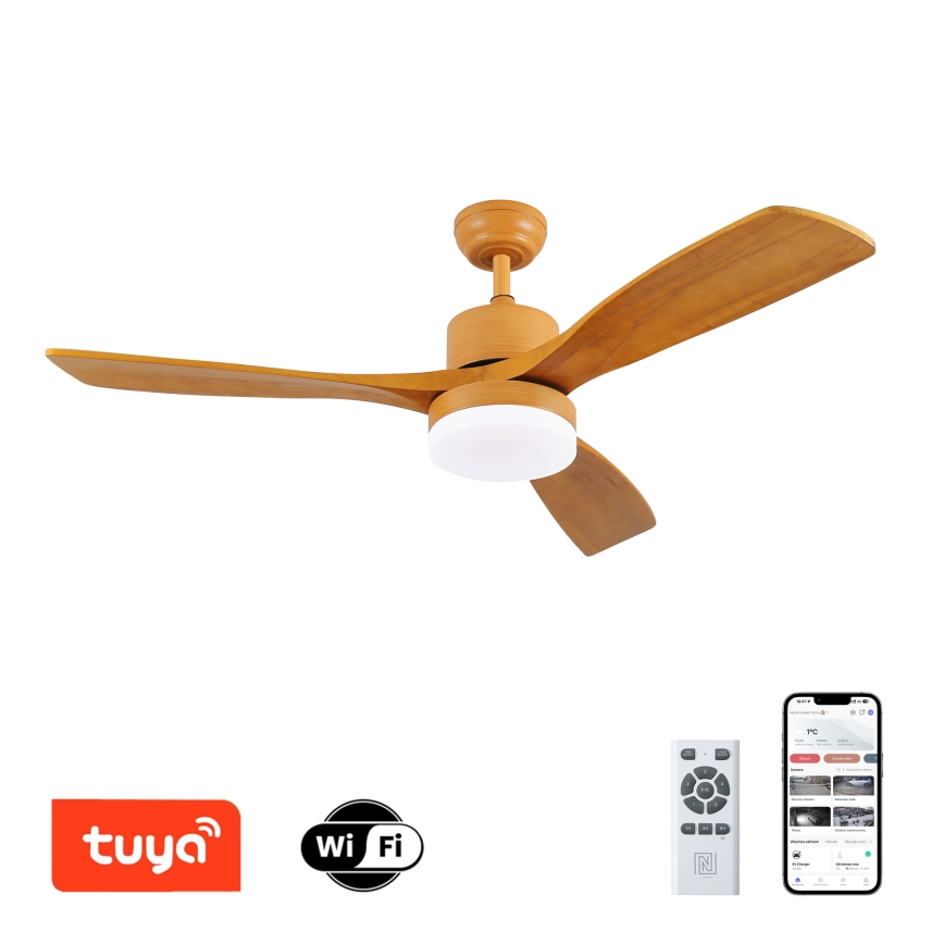 ZEVENTI - Ανεμιστήρας οροφής LED Dimmable MARE LED/24W/230V 3000-6000K Wi-Fi Tuya δρυς + τηλεχειριστήριο