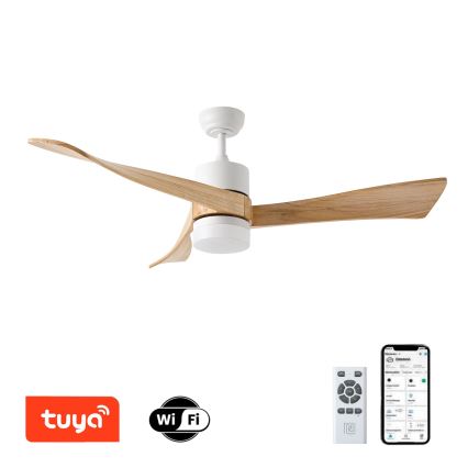 ZEVENTI - Ανεμιστήρας οροφής LED Dimmable NATURITO LED/18W/230V 3000-6000K Wi-Fi Tuya λευκό/δρυς + τηλεχειριστήριο