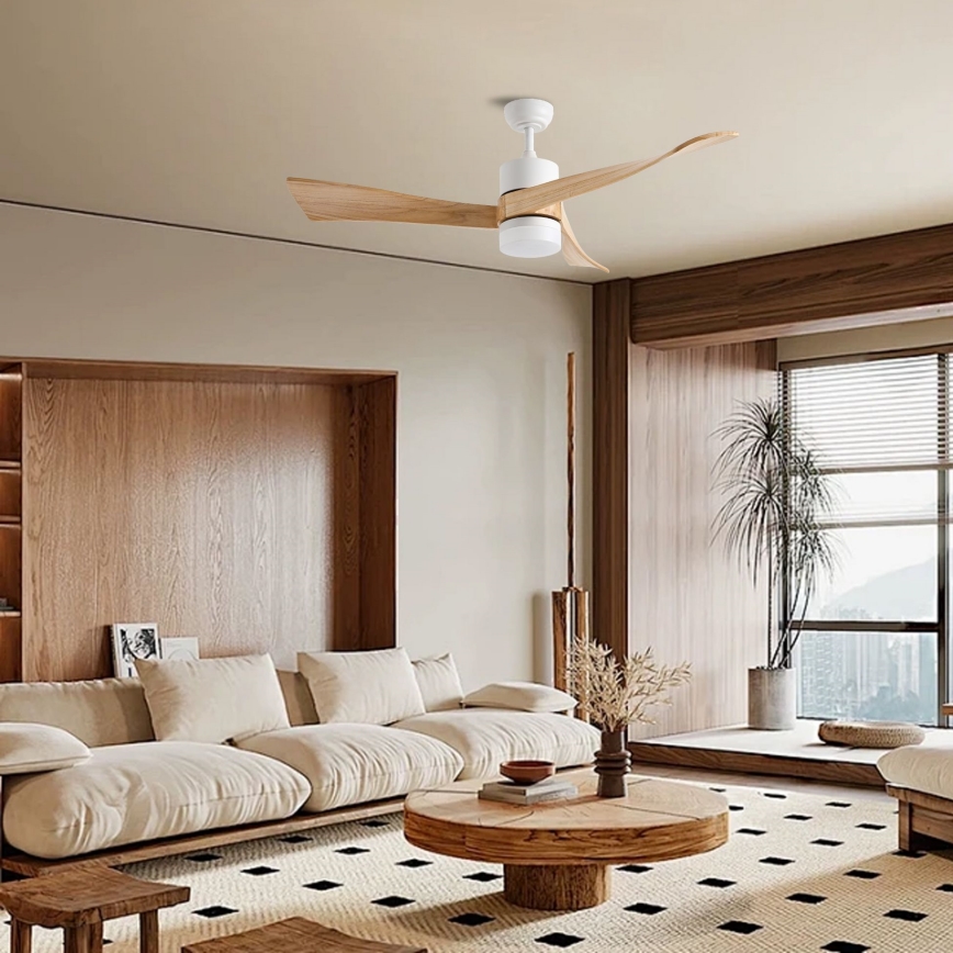 ZEVENTI - Ανεμιστήρας οροφής LED Dimmable NATURITO LED/18W/230V 3000-6000K Wi-Fi Tuya λευκό/δρυς + τηλεχειριστήριο