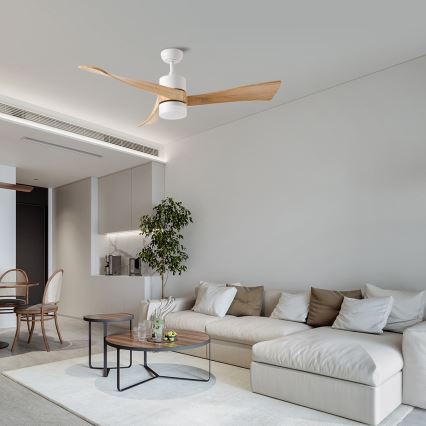 ZEVENTI - Ανεμιστήρας οροφής LED Dimmable NATURITO LED/18W/230V 3000-6000K Wi-Fi Tuya λευκό/δρυς + τηλεχειριστήριο