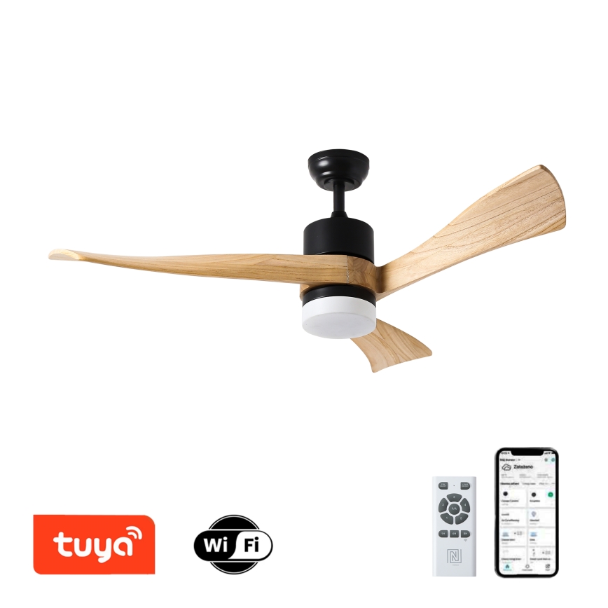 ZEVENTI - Ανεμιστήρας οροφής LED Dimmable NATURITO LED/18W/230V 3000-6000K Wi-Fi Tuya μαύρο/δρυς + τηλεχειριστήριο