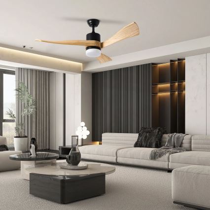 ZEVENTI - Ανεμιστήρας οροφής LED Dimmable NATURITO LED/18W/230V 3000-6000K Wi-Fi Tuya μαύρο/δρυς + τηλεχειριστήριο