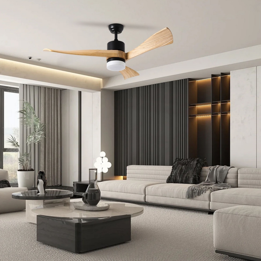 ZEVENTI - Ανεμιστήρας οροφής LED Dimmable NATURITO LED/18W/230V 3000-6000K Wi-Fi Tuya μαύρο/δρυς + τηλεχειριστήριο