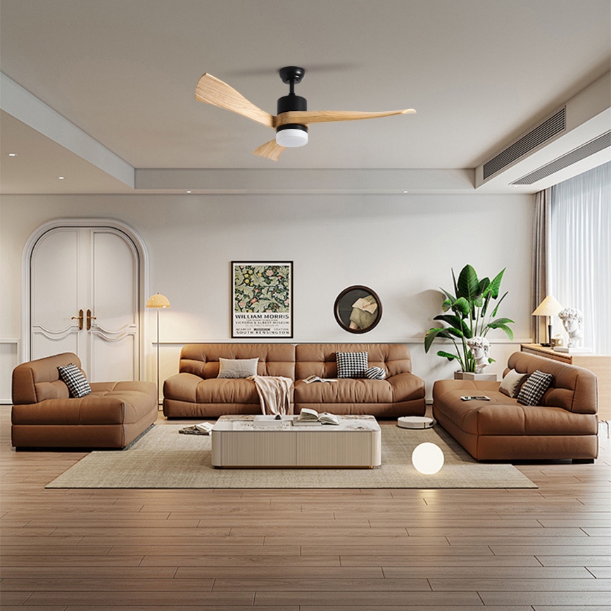 ZEVENTI - Ανεμιστήρας οροφής LED Dimmable NATURITO LED/18W/230V 3000-6000K Wi-Fi Tuya μαύρο/δρυς + τηλεχειριστήριο