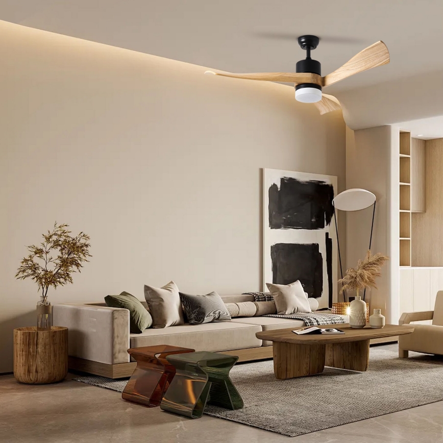 ZEVENTI - Ανεμιστήρας οροφής LED Dimmable NATURITO LED/18W/230V 3000-6000K Wi-Fi Tuya μαύρο/δρυς + τηλεχειριστήριο