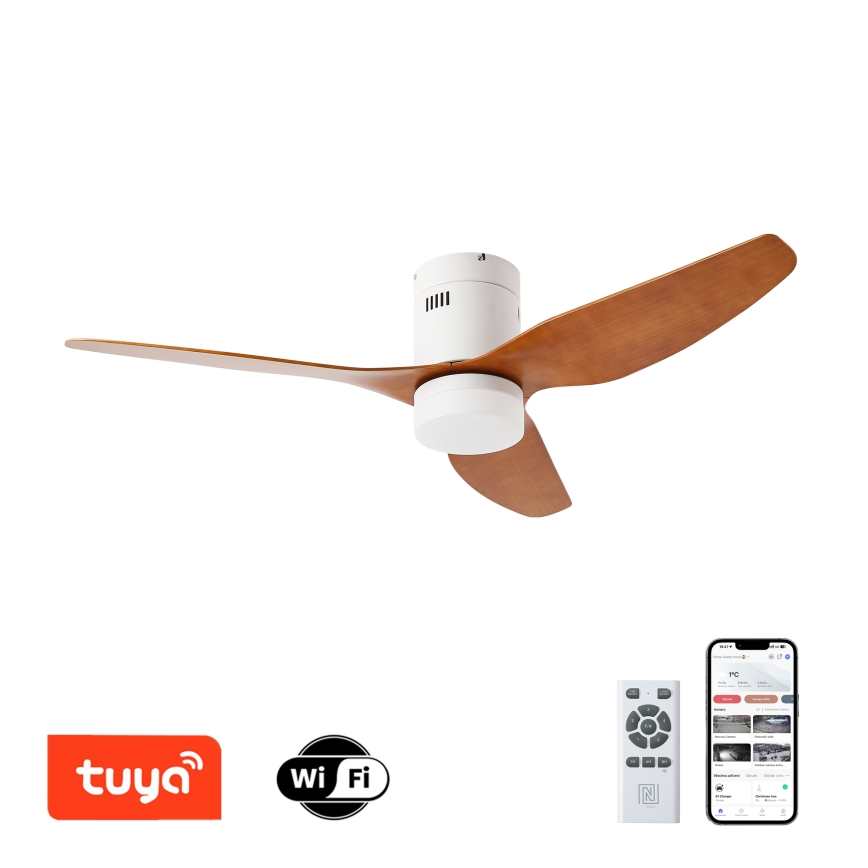 ZEVENTI - Ανεμιστήρας οροφής LED Dimmable PADUA LED/18W/230V 3000-6000K Wi-Fi Tuya λευκό/καφέ + τηλεχειριστήριο