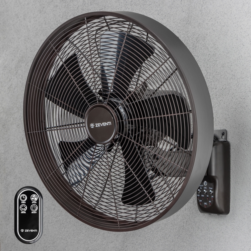 ZEVENTI - Ανεμιστήρας τοίχου FREEZE 50W/230V διάμετρος 40 cm μαύρο/καφέ + τηλεχειριστήριο