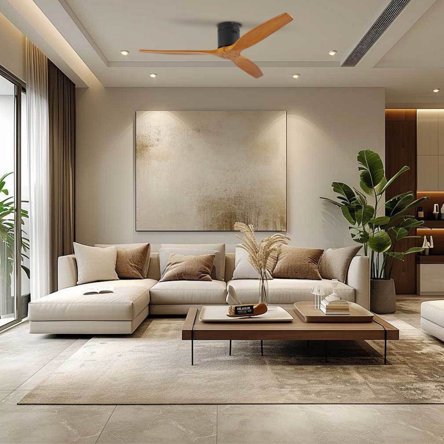 ZEVENTI - Οροφής ανεμιστήρας SPELLO Wi-Fi Tuya μαύρο/δρυς + τηλεχειριστήριο