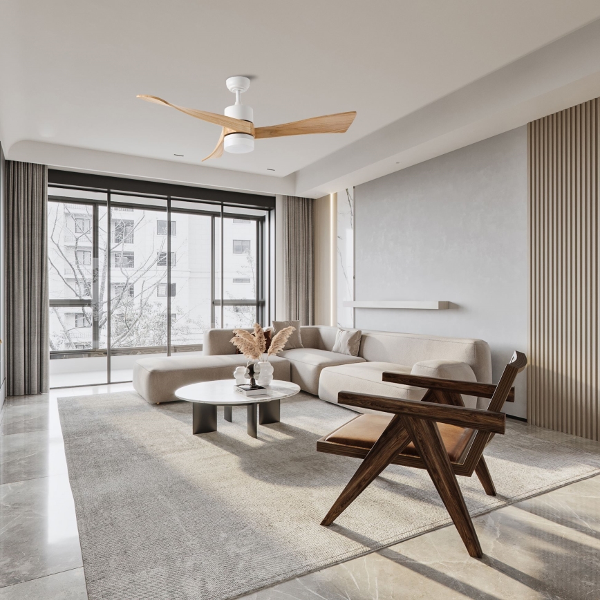 ZEVENTI - Οροφής ανεμιστήρας LED NATURITO LED/18W/230V 3000-6000K Wi-Fi Tuya λευκό/δρυς + τηλεχειριστήριο