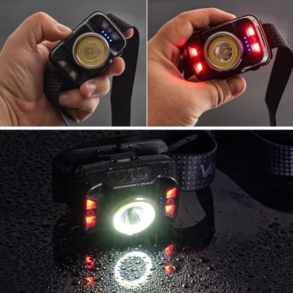 LED Dimming επαναφορτιζόμενο φακός κεφαλής με αισθητήρα και κόκκινο φωστικό LED/15W/5V IP66 430 γυαλιστερό 1800 mAh