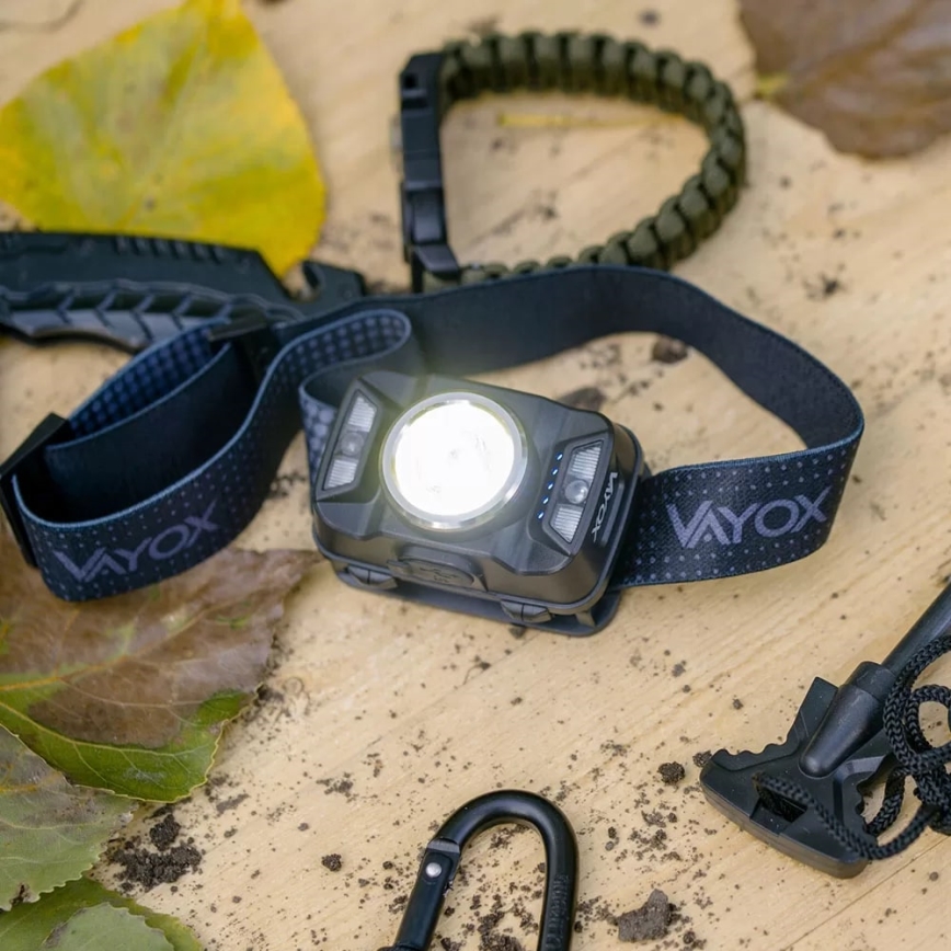 LED Dimming επαναφορτιζόμενο φακός κεφαλής με αισθητήρα και κόκκινο φωστικό LED/15W/5V IP66 430 γυαλιστερό 1800 mAh