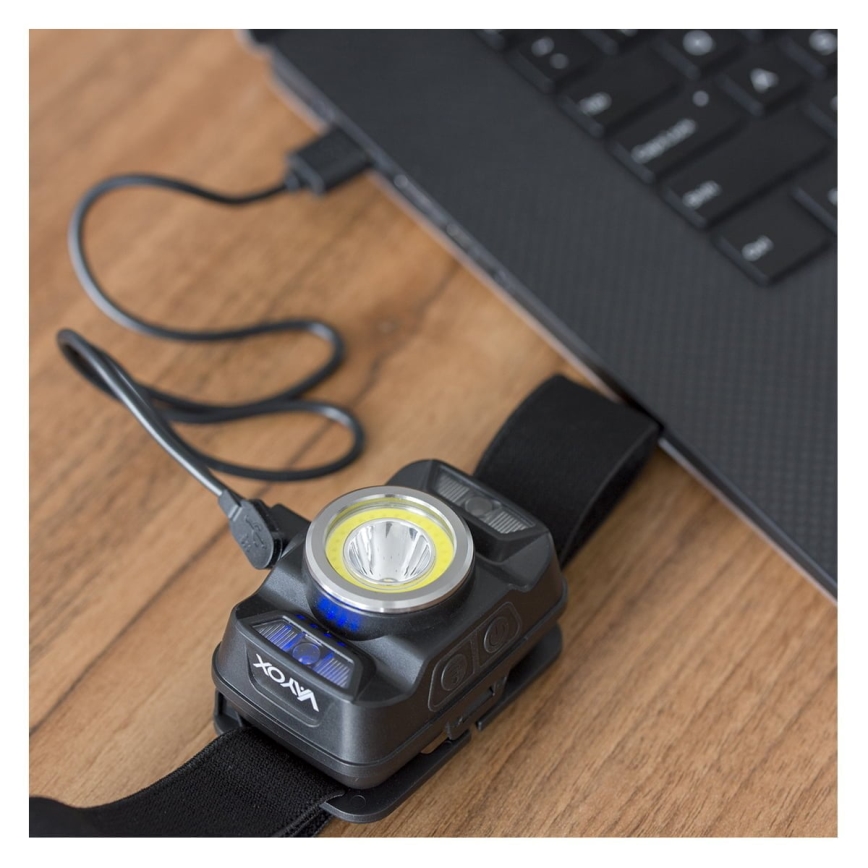 LED Dimming επαναφορτιζόμενο φακός κεφαλής με αισθητήρα και κόκκινο φωστικό LED/15W/5V IP66 430 γυαλιστερό 1800 mAh