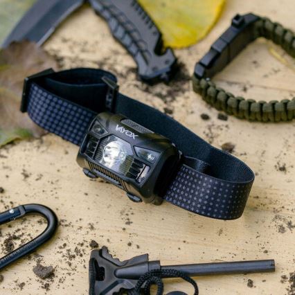 LED Dimming επαναφορτιζόμενο φακός κεφαλής με αισθητήρα και κόκκινο φωστικό LED/3W/5V IP66 100 γυαλιστερό 1200 mAh