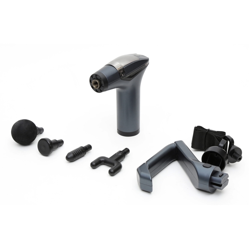 Επαναφορτιζόμενο πιστόλι μασάζ με 4 κεφαλές και ιμάντα 25W/5V 1500 mAh