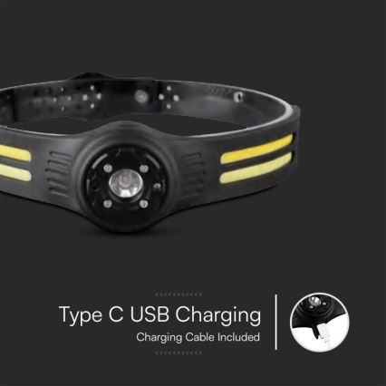 Επαναφορτιζόμενος φακός κεφαλής LED με ένα κόκκινο φωστικό USB LED/3W/5V IP43 470 γυαλιστερό 5 h 650 mAh