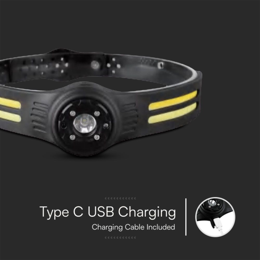 Επαναφορτιζόμενος φακός κεφαλής LED με ένα κόκκινο φωστικό USB LED/3W/5V IP43 470 γυαλιστερό 5 h 650 mAh