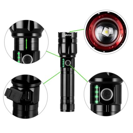 LED Dimming επαναφορτιζόμενο φακός με λειτουργία power bank LED/30W/5V IPX5 1060 γυαλιστερό 5000 mAh