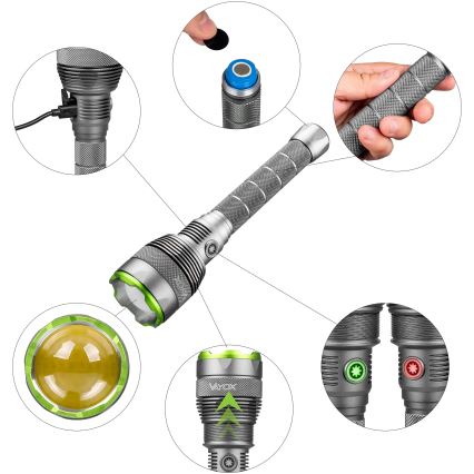 LED Dimming επαναφορτιζόμενο φακός με λειτουργία power bank LED/5V IPX7 10000 γυαλιστερό 2600 mAh