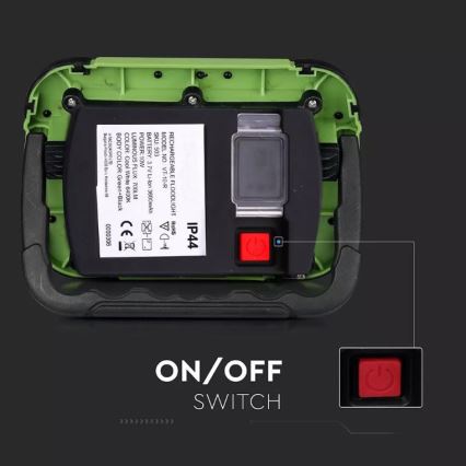 Επαναφορτιζόμενος προβολέας LED SAMSUNG CHIP LED/10W/3,7V IP44 4000K 3600 mAh πράσινο