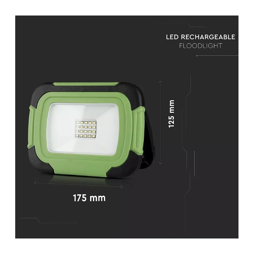 Επαναφορτιζόμενος προβολέας LED SAMSUNG CHIP LED/10W/3,7V IP44 6400K 3600 mAh πράσινο