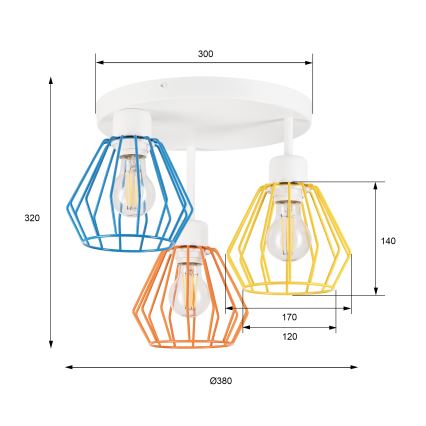 Επιφανειακό φωτιστικό οροφής AUDREY 3xE27/60W/230V πολύχρωμο