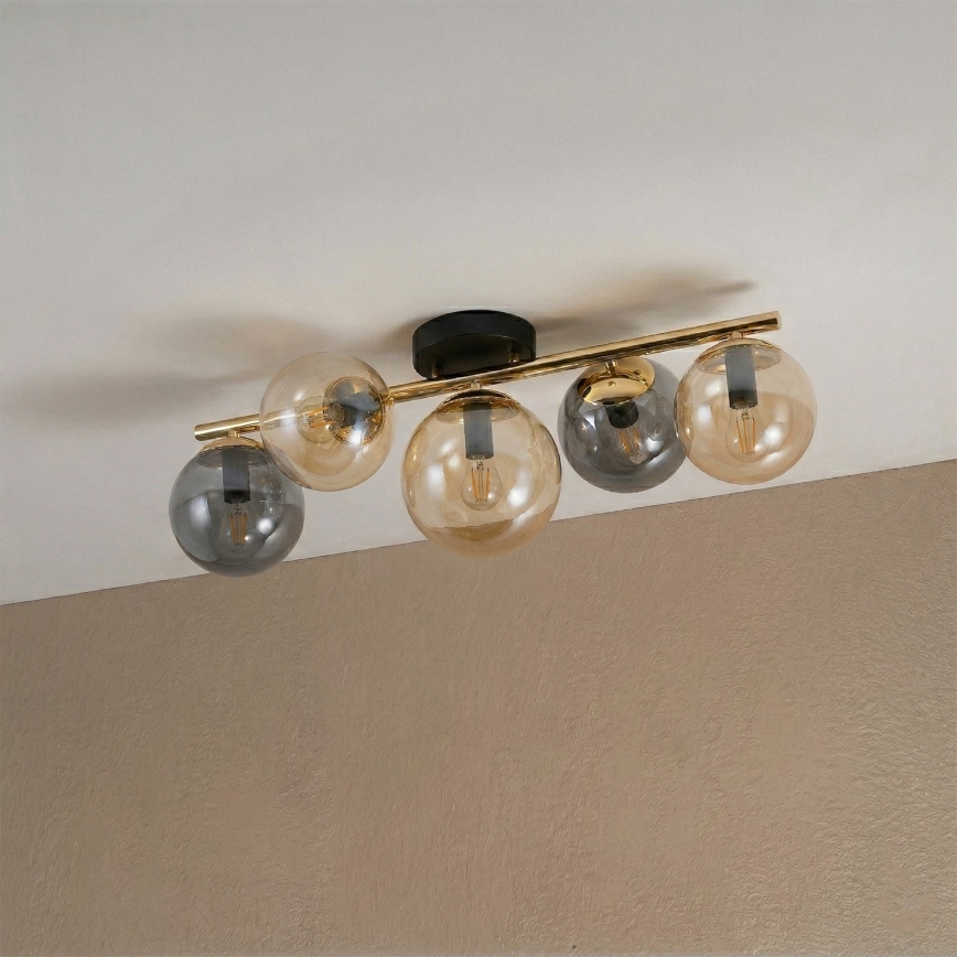Επιφανειακό φωτιστικό οροφής AURIS 5xE14/15W/230V χρυσό/καπνιστό μαύρο/μπεζ