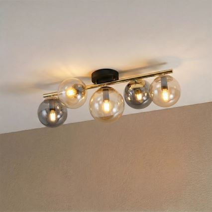 Επιφανειακό φωτιστικό οροφής AURIS 5xE14/15W/230V χρυσό/καπνιστό μαύρο/μπεζ