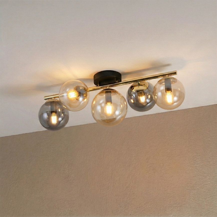 Επιφανειακό φωτιστικό οροφής AURIS 5xE14/15W/230V χρυσό/καπνιστό μαύρο/μπεζ