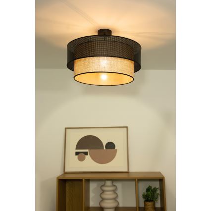 Επιφανειακό φωτιστικό οροφής BORHO 1xE27/60W/230V Ø 50 cm μαύρο/γιούτα