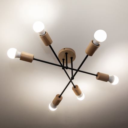 Επιφανειακό φωτιστικό οροφής CAMBRIDGE 6xE27/15W/230V σε φινίρισμα πεύκου