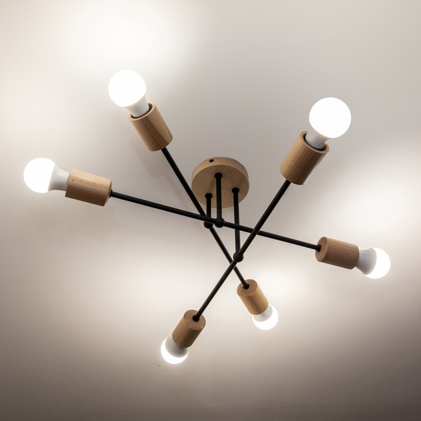 Επιφανειακό φωτιστικό οροφής CAMBRIDGE 6xE27/15W/230V σε φινίρισμα πεύκου