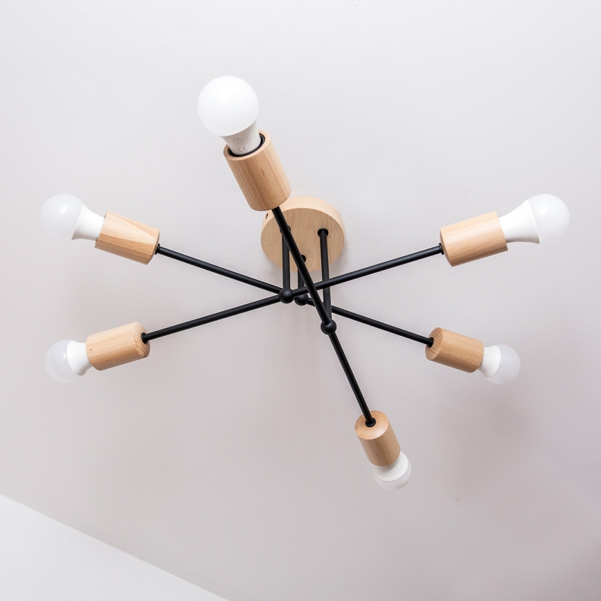 Επιφανειακό φωτιστικό οροφής CAMBRIDGE 6xE27/15W/230V σε φινίρισμα πεύκου