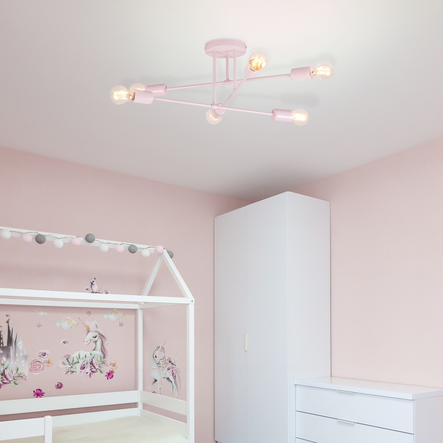 Επιφανειακό φωτιστικό οροφής CAMBRIDGE 6xE27/15W/230V ροζ