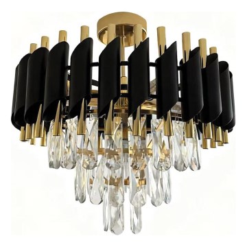 Επιφανειακό φωτιστικό οροφής CRISTAL 5xE14/10W/230V Ø 38 εκ. μαύρο/χρυσό